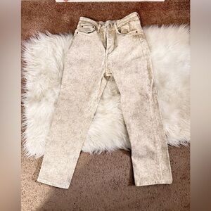 Zara Cream Floral Straight Leg Jeans